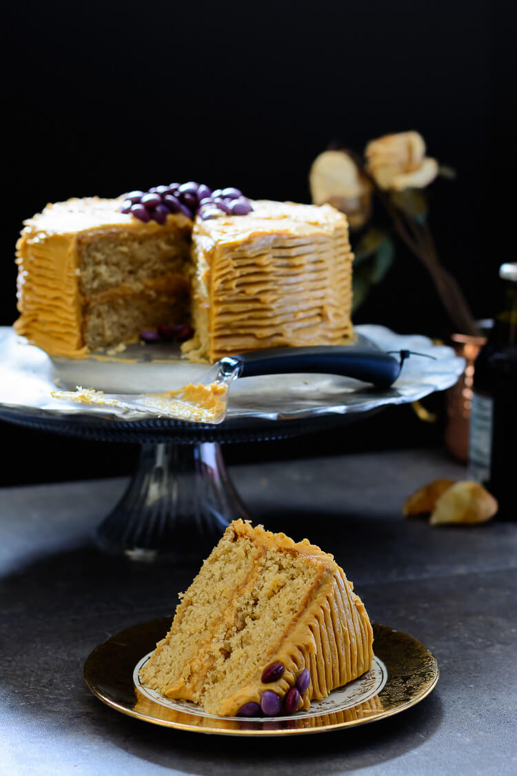 Vanilla Malt Cake with Caramel Cream Cheese Frosting